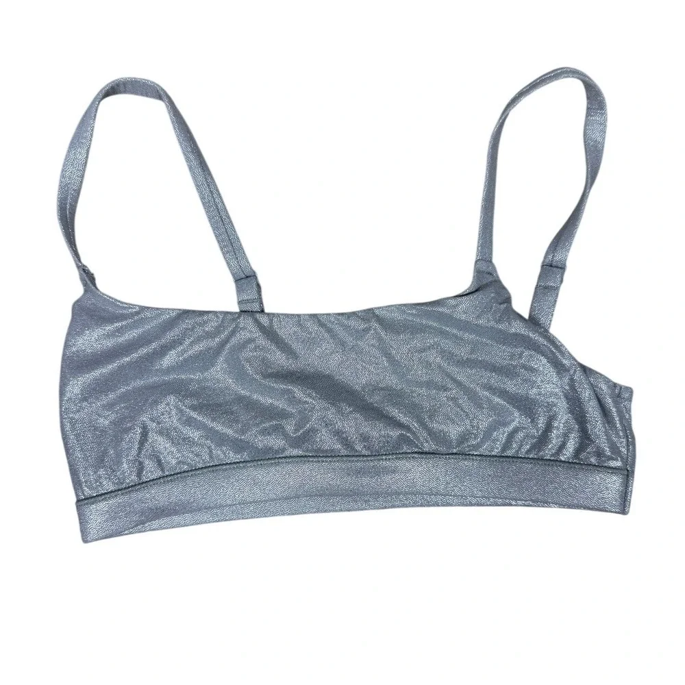 SKIMS Bralette Womens XS Silver‎ Metallic Shimmer Scoop Neck Adjustable Straps